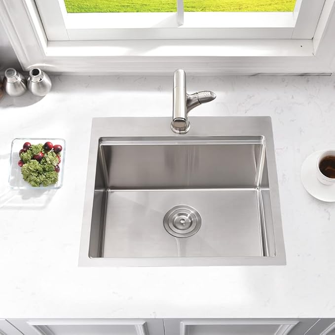 Bar Sink Drop In Workstation-Bokaiya 21x20 Small Drop In Kitchen Sink Stainless Steel Outdoor RV 16 Gauge Top Mount Single Bowl Wet Bar Sinks with Cutting Board
