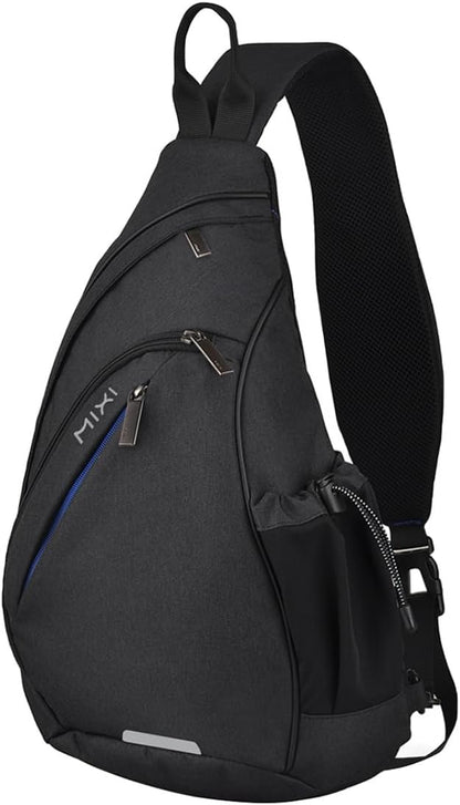 mixi Sling Bag Men Backpack Unisex One Shoulder Bag Hiking Travel Backpack Crossbody with USB Port for Men Women Versatile Casual Daypack-19 inch,Black