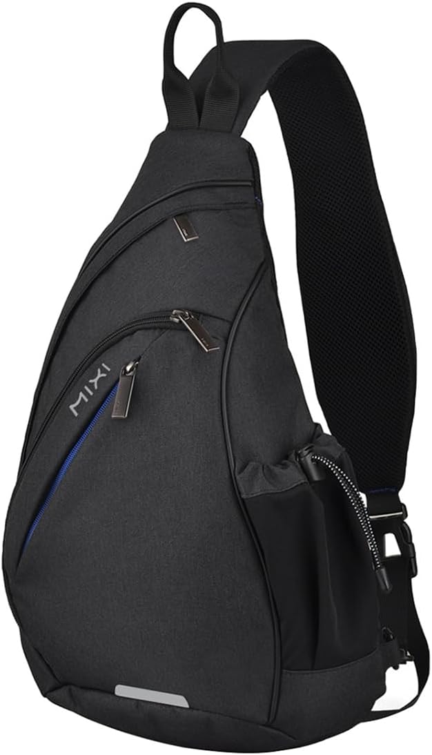 mixi Sling Bag Men Backpack Unisex One Shoulder Bag Hiking Travel Backpack Crossbody with USB Port for Men Women Versatile Casual Daypack-20 inch,Black