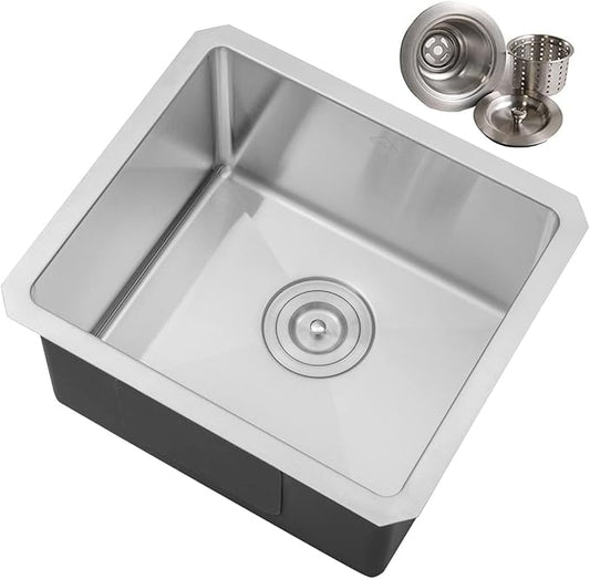 17 in. x 15 in. x 9 in. 16-Gauge Stainless Steel Undermount Single Bowl Bar Prep Kitchen Sink with Strainer