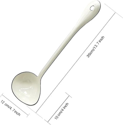 White Soup Ladle Spoons 13.7 Inch Big Serving Cooking Spoons Enamel Steel Stew - Image 2