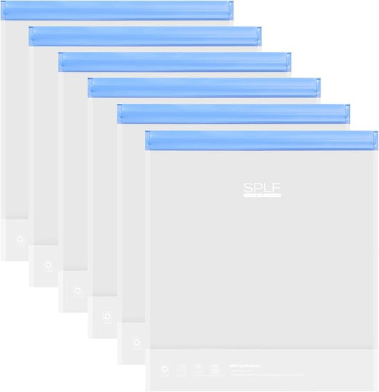 SPLF 6 Pack Stand-Up Reusable 2 Gallon Freezer Bags Dishwasher Safe, Reusable Freezer Bags 2 Gallon, Leakproof BPA Free Food Storage Bags for Marinate Meat, Veggies, Homemade Bread, Snack, Travel Item