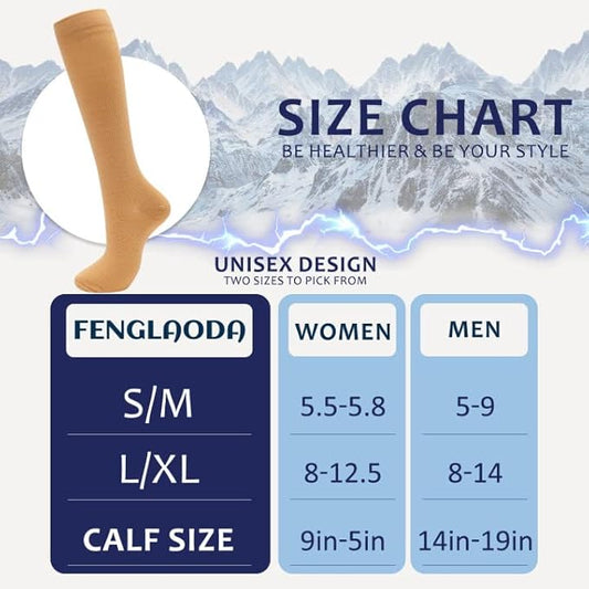 fenglaoda 8 Pairs Compression Socks for Men & Women 20-30 mmHg Knee High Nurse Pregnant Running Medical and Travel Athletic