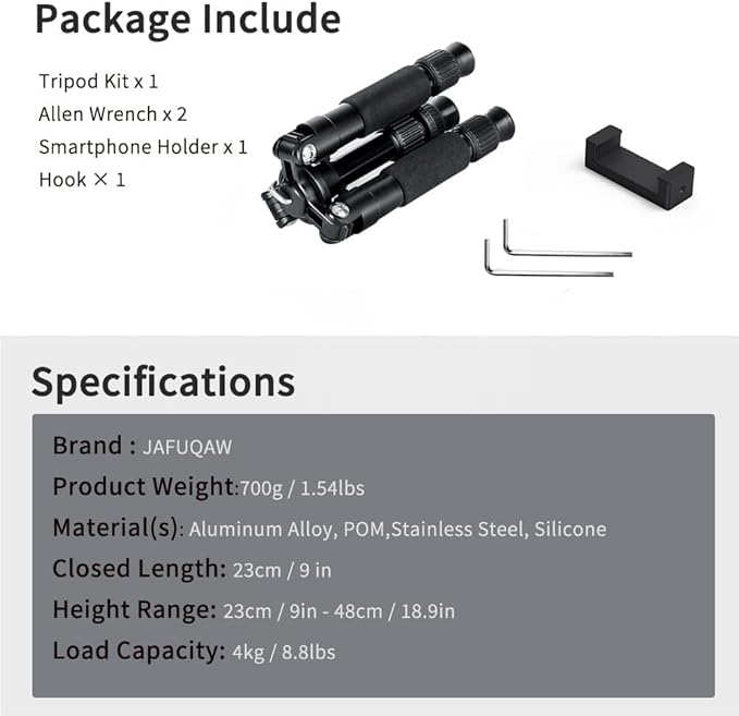 Portable Mini Tripod, 18.9" / 48cm Desk Tabletop Stand with 360° Ball Head, Compact Desktop Barcket for DSLR Camera Video Camcorder, Smartphone Shooting