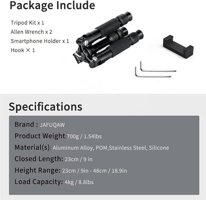 Portable Mini Tripod, 18.9" / 48cm Desk Tabletop Stand with 360° Ball Head, Compact Desktop Barcket for DSLR Camera Video Camcorder, Smartphone Shooting