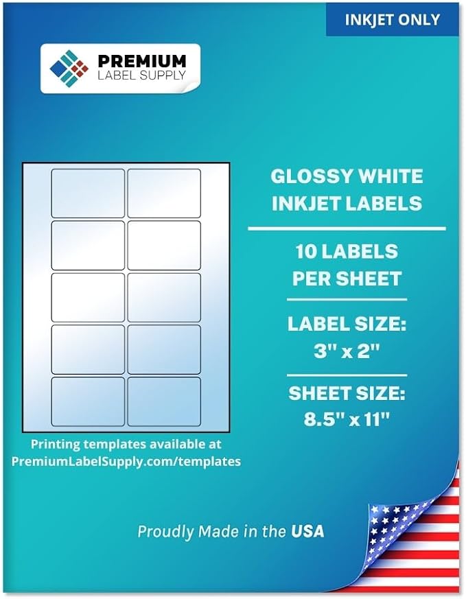 Premium Label Supply Glossy White Sticker Labels – 3" x 2" – by PremiumLabelSupply