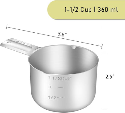 2PCS 1-1/2Cup Single Measuring Cup, Stainless Steel Measure Scoop, Metric and - Image 2