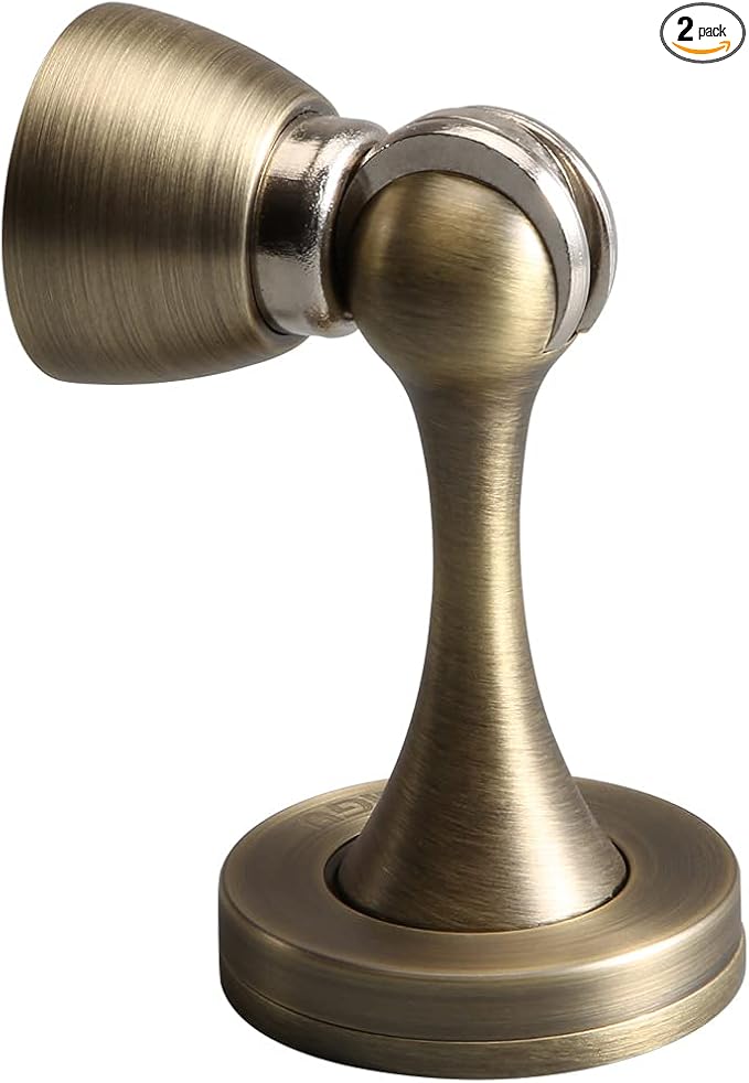 YAGU Magnetic Door Stopper 2 Pack, Zinc Alloy Brushed Bronze Door Stops Door Catch Holder Wall Floor Mounted, Magnet Metal Soft-Catch