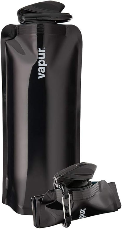 Vapur Collapsible Water Bottle With Carabiner, Compact Bottle Folds Flat For Hydration On The Go, Ideal for Traveling, Hiking or Camping, 23 Ounce, Black, Pack of 1