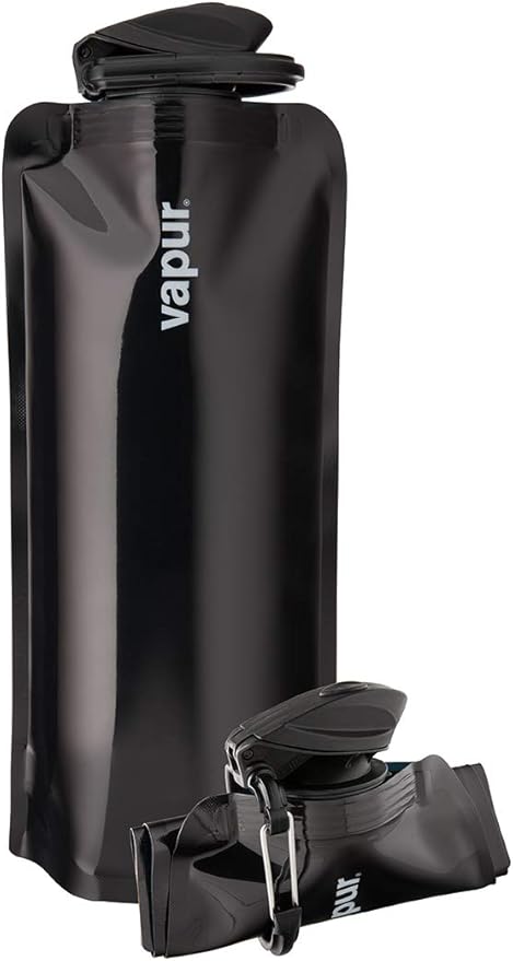 Vapur Collapsible Water Bottle With Carabiner, Compact Bottle Folds Flat For Hydration On The Go, Ideal for Traveling, Hiking or Camping, 23 Ounce, Black, Pack of 1