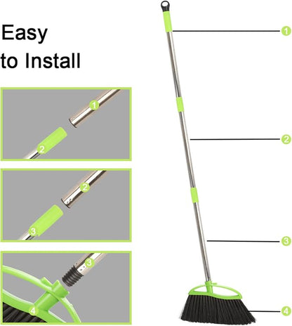 3 Packs Indoor Brooms Green Angle Broom Soft Bristles Long Handle - Image 3