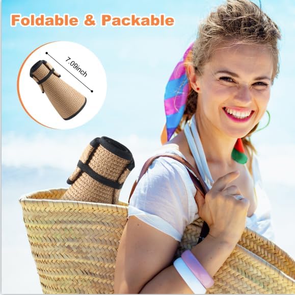 Womens Sun Visor Hat Straw Sun Visors for Women Summer Packable Ponytail Beach Hats for Women Travel