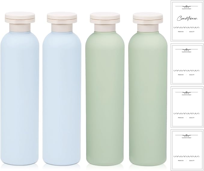 8.8 oz Plastic Travel Shampoo Bottles, Refillable Flip Cap Squeeze Bottles for Toiletries, Large Leakage-proof Travel Shampoo and Conditioner Container (Blue and Green)