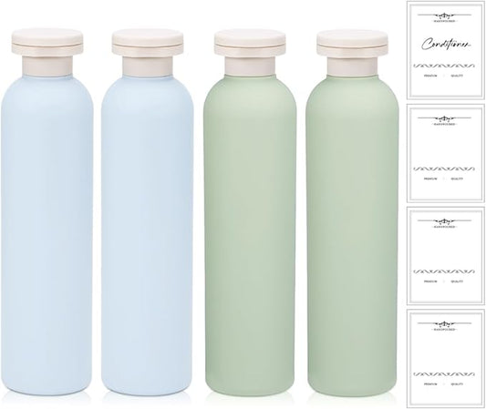 8.8 oz Plastic Travel Shampoo Bottles, Refillable Flip Cap Squeeze Bottles for Toiletries, Large Leakage-proof Travel Shampoo and Conditioner Container (Blue and Green)