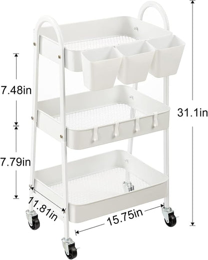 danpinera 3-Tier Rolling Cart, Metal Rolling Storage Cart - Image 3