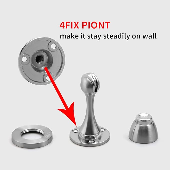 YAGU 2 Pack Silver Magnetic Door Stops Holder, Zinc Alloy Brushed Nickel Door Stoppers Catch Wall Floor Mounted, Magnet Metal Soft-Catch