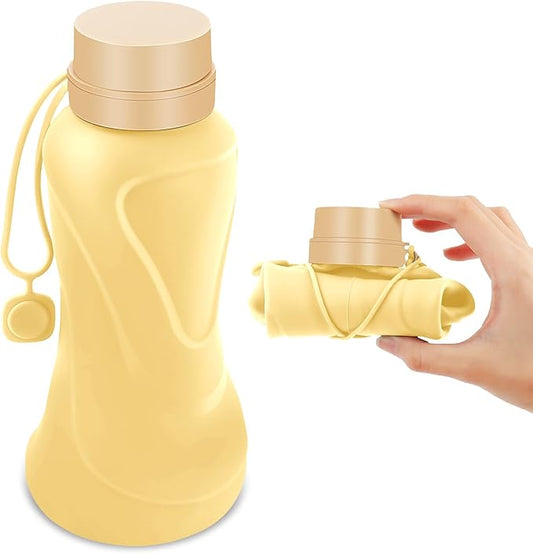 Collapsible Water Bottles,650ml,Leak Proof,Reuseable BPA Free Silicone Foldable Water Bottles,Durable Lightweight for Travel Gym Camping Hiking,Compact Size Portable Sports Water Bottle (Yellow)