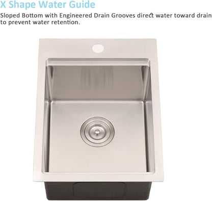 15 Inch Drop In Bar Sink Workstation-Bokaiya 15x20 Small Kitchen Outdoor Rv Sink Stainless Steel 16 Gauge Wet Bar Drop In Single Bowl Island Sinks with Cutting Board