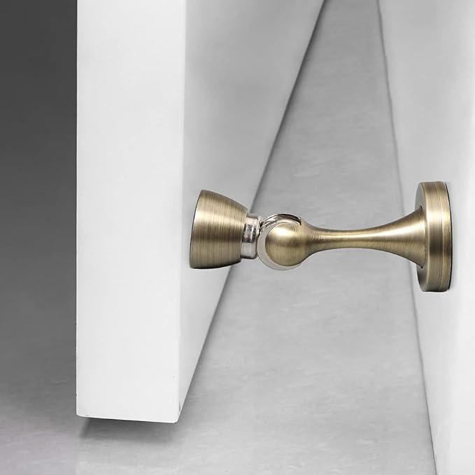YAGU Door Stopper 4 Pack Magnetic Door Stops, Zinc Alloy Brushed Bronze Door Catch Door Holder Wall Floor Mounted, Metal Soft-Catch