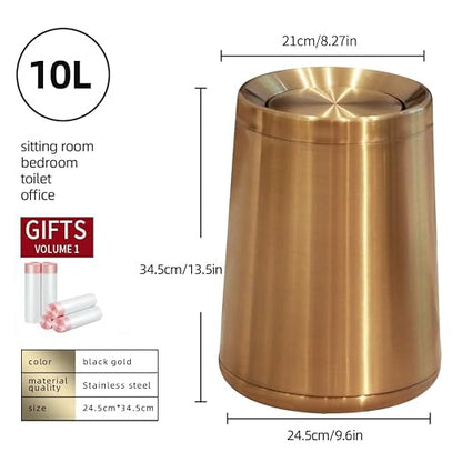 10 L/2.6Gallen, Swing Lid Gold Brass Trash Can, Brushed Nickel Garbage Can - Image 6