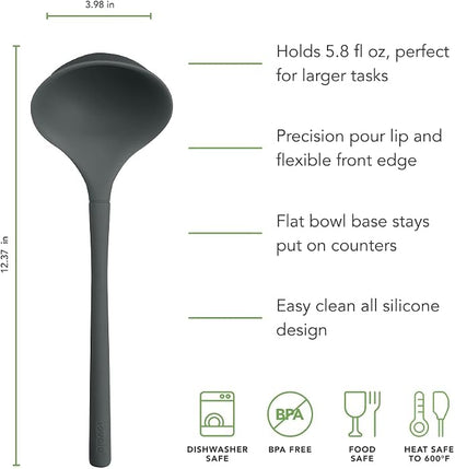 Tovolo Flex Core Silicone Ladle BPA Free Charcoal Gray Deep Silicone Soup Ladle - Image 5
