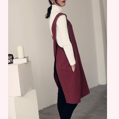 Cotton Linen Japanese Apron Halter Cross Back Bandage X Shape Aprons Two Pockets - Image 3