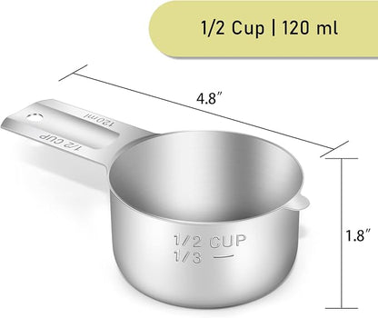 4PCS 1/2Cup Single Measuring Cup, Stainless Steel Measure Scoop, Metric and US - Image 2