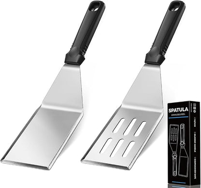 11.8-in 18/0 Stainless Steel Spatulas, Silicone Non-slip Handle, Brushed Metal by MUJINON