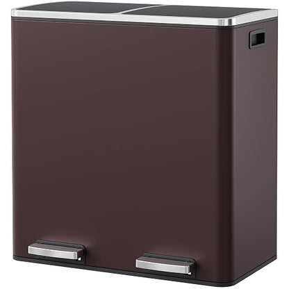 Arlopu 16 GallonStainless Steel Trash Can, 60L Dual Compartment, Metal Kitchen by Arlopu