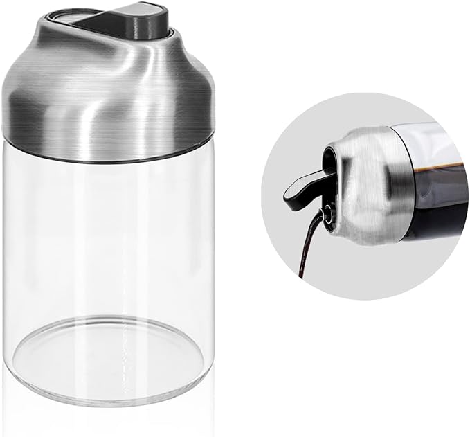Aelga Soy Sauce Dispenser, 7oz Non-Drip Spout Oil and Vinegar Dispenser with Auto Flip Cap, Glass Oil Cruet for Kitchen Cooking
