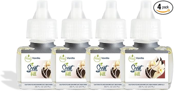 Scent Fill Vanilla Plug in Air Freshener, 4 Scented Oil Refills