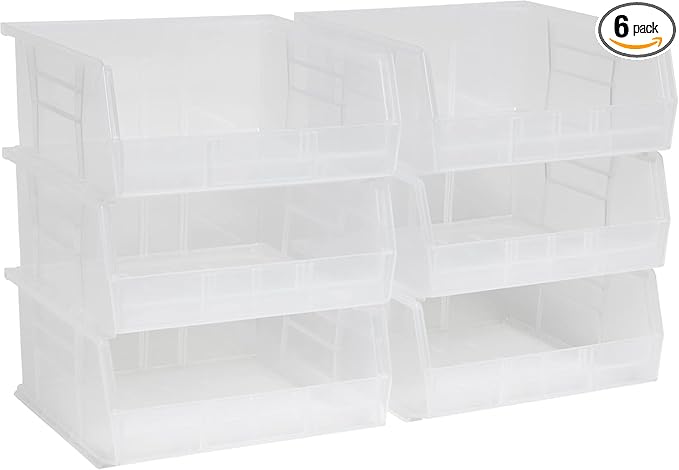 Akro-Mils 30235 AkroBins Plastic Storage Bins, Space-Saving Stackable Bins for Garage, Pantry, Craft Organization, 11" x 11" x 5", Clear, 6-Pack