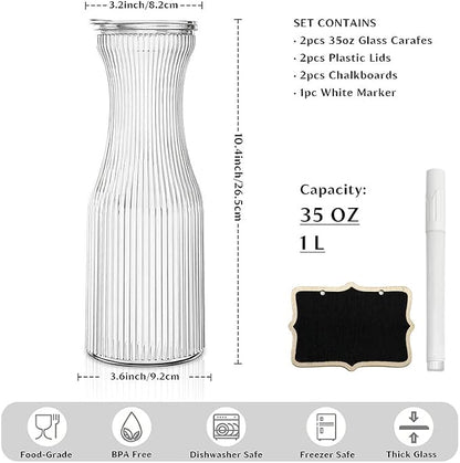 INSETLAN 1 Liter Ribbed Glass Carafe - Image 3