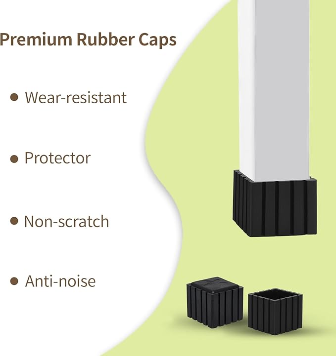 Flyshop Anti-Skid Non-Marking Synthetic Rubbr Patio Chair Table Leg Caps Square Furniture Covers, 20pcs, Black, 20 mm x 20 mm, 13/16" x 13/16"