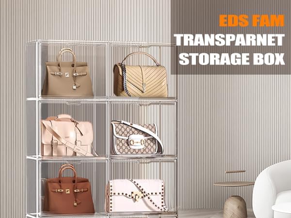 10 Pcs Clear Purse Storage Boxes, Plastic Shoe Boxes Stackable Acrylic Display Case Shoe Organizer with Magnetic Lid, Acrylic Display Box for Collectibles,Purse Organizer,Handbag,Shoes Size 14