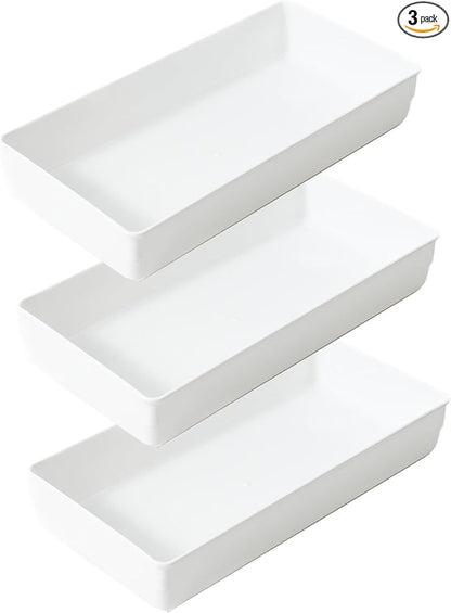 3 Pack White Plastic Drawer Organizer Tray Cutlery Utensil Makeups Drawer by ihomecooker