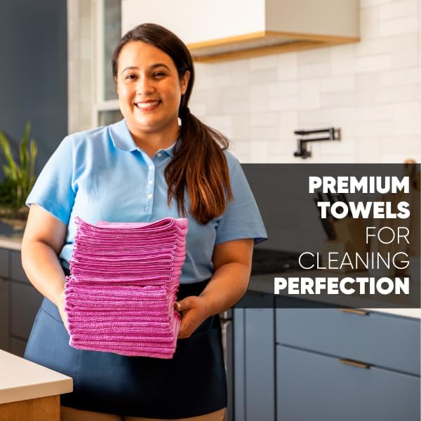 MW Pro Microfiber Cleaning Cloth | Pink | 12 Pack | 16” x 16” | All Purpose - Image 3