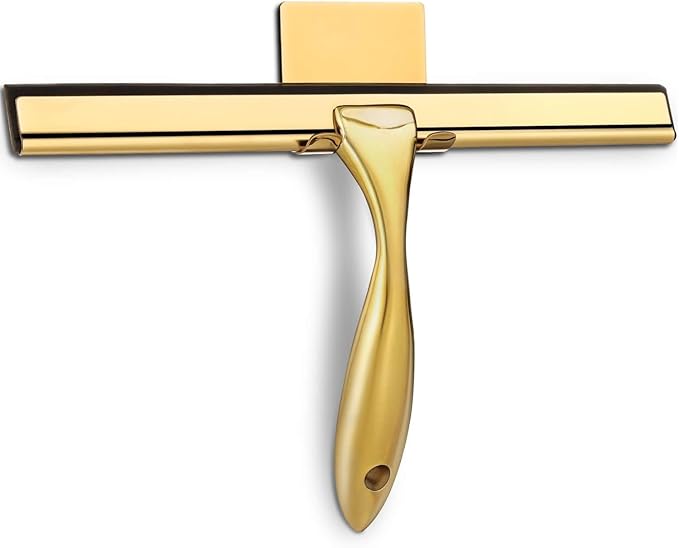 HIWARE All-Purpose Shower Squeegee for Shower Doors, Bathroom, Window and Car Glass - Brass, Stainless Steel, 12 Inches