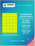 Premium Label Supply Bright Neon Color Fluorescent Sticker Labels - 1.5" x 1.5" Square Labels - (Fluorescent Yellow, 24,000 Labels)