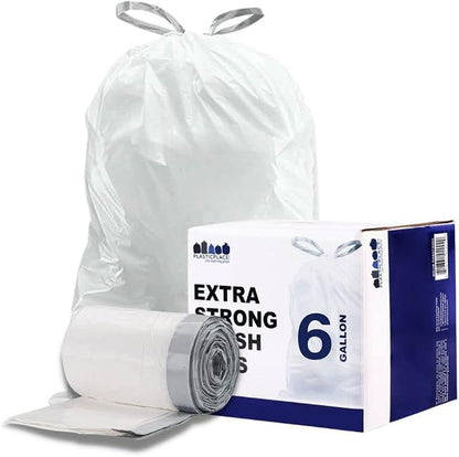 Plasticplace 6 Gallon Trash Bags White Drawstring Garbage Can Liners, 17” x 20” - Image 3