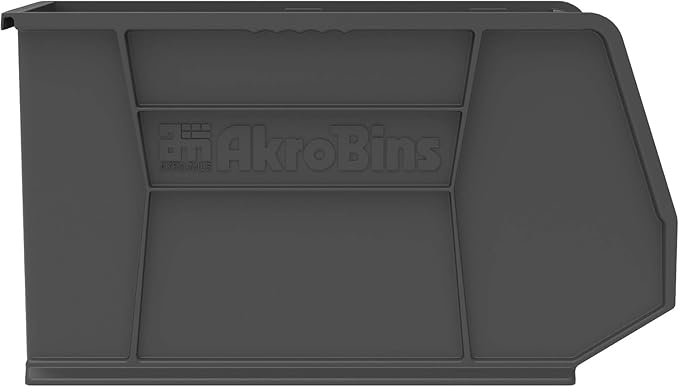 Akro-Mils 30260 AkroBins Plastic Storage Bins, Space-Saving Stackable Bins for Garage, Pantry, Craft Organization, 18" x 11" x 10", Black, 6-Pack