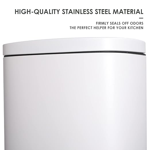 AthLike Trash Can, Stainless Steel Kitchen Garbage Can, Step Waste Bin with Hinged Lid and Removable Inner Bucket, Soft-Close, Dustbin for Bathroom Bedroom Living Room Home (White, 8 Gal)