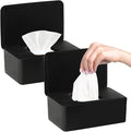 2Pcs Diaper Wipes Dispenser, Refillable Wipe Container, Wipe Container with Sealing Design Lid, Keep Wipes Fresh,Wet Wipes Cases (Black and Black)