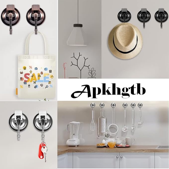 Wreath Cup Hook, Easy to Install and Remove, No Hole Punched,Black- Plated Plished Super Suction Hanger for Kitchen，Bathroom and Restroom,4Pack