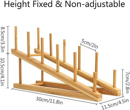 Bamboo Dish Drying Rack Wooden Plate Rack Kitchen Pot Lid Holder Cabinet - Image 2