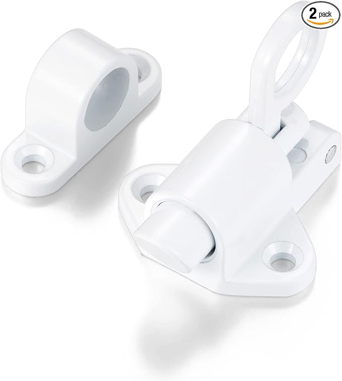 2 Packs Self-Closing Latches，White Spring Door Lock，Resilient Bolt Latch Aluminum Alloy Safety Automatic Spring Barrel Slide Door Lock with Screws,Used for Gate,Window and Cabinet etc