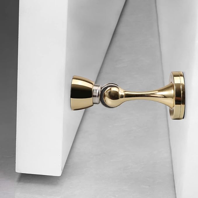 YAGU 2 Pack Magnetic Door Stoppers Holder, Zinc Alloy Bright Gold Door Stops - Image 2