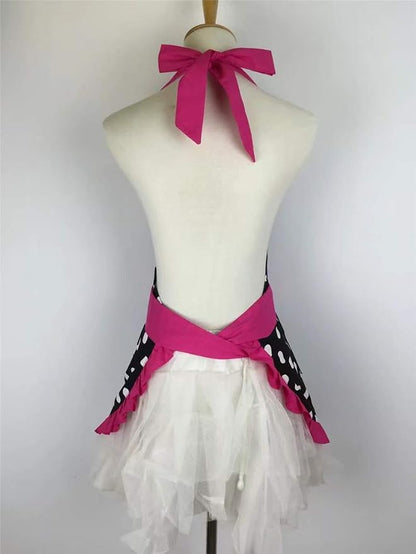 Hyzrz Cute Apron Retro Black Polka Dot Retro Ruffle Side Vintage Cooking Aprons - Image 3