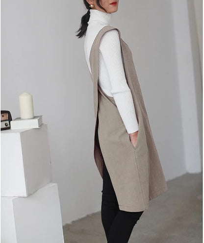 Cotton Linen Japanese Apron Halter Cross Back Bandage X Shape Aprons Two Pockets - Image 4