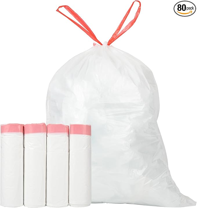 Ultra Thick Heavy Duty Plastic 15 Gallon Drawstring Trash Bags Large 80 Count White Leak Proof Garbage Bags for Tall Kitchen Home Office Outdoor
